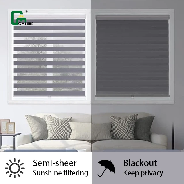Galime Easy Fix Smart System Bluetooth Tuya Battery Operated Zebra Shutter Breathable Blinds For Windows