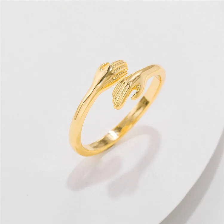 SP Hugging Adjustable Opening Hug Hands Shape Ring Jewelry 18K Real Gold Plated Love Hug Me Resizable Open Ring