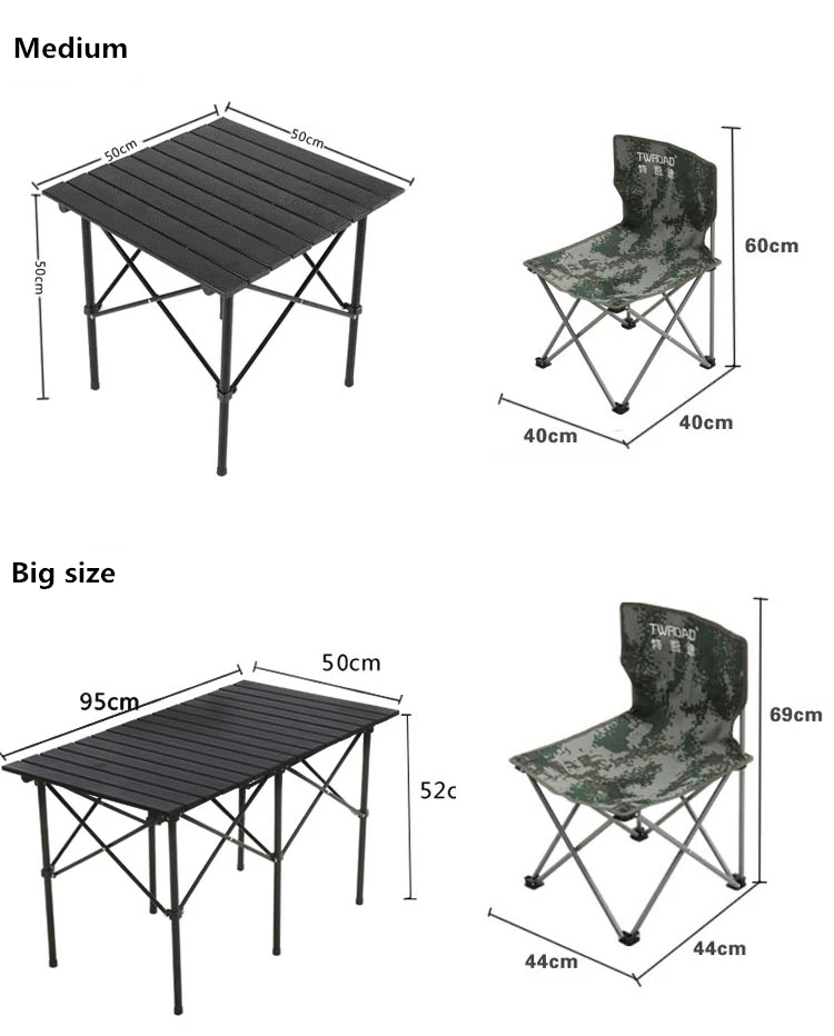 
Wholesale Medium size Portable roll up folding aluminium camping table with 4 folding chair table sets 