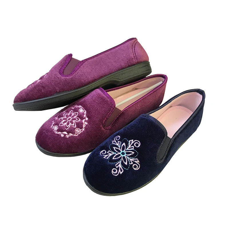 Navy color purple color with double elastic classic elder women shoes