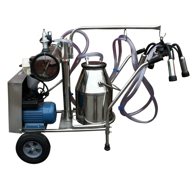 Stainless Steel Double Bucket Portable Cow Milking Machine with Vacuum Pump