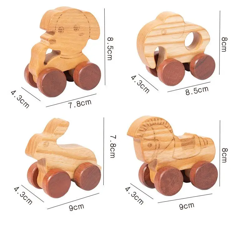 New educational wooden toys Baby Comfort Cartoon Animal Car Inertia Return Car Simulation Wooden Car Model Sliding Toy