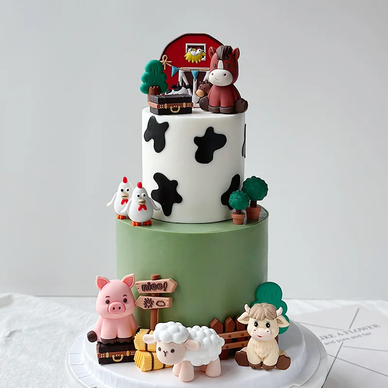 Soft plastic Ungle Animals Cake Decoration Yak Pony Sheep Pig Chicken Cake Topper For Birthday Party