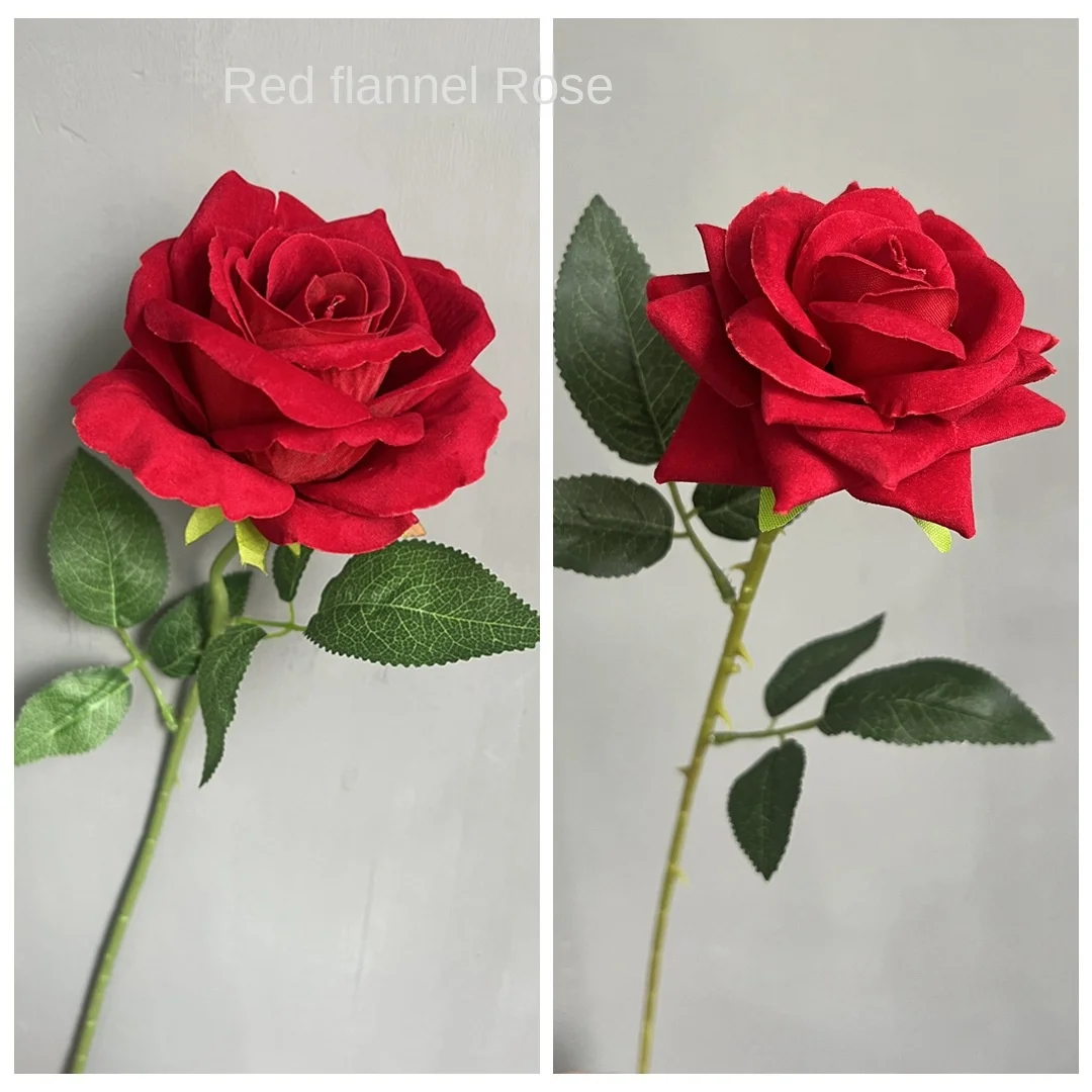 Red Flannel Rose Artificial Flower 3-5 Head and Single Head Wedding Decoration Cheap Foreign Trade Wholesale Fake Flower