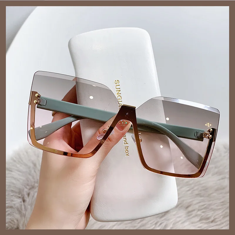 2022 fashion designer female square sun glasses trendy oversize rimless women sunglasses 2023