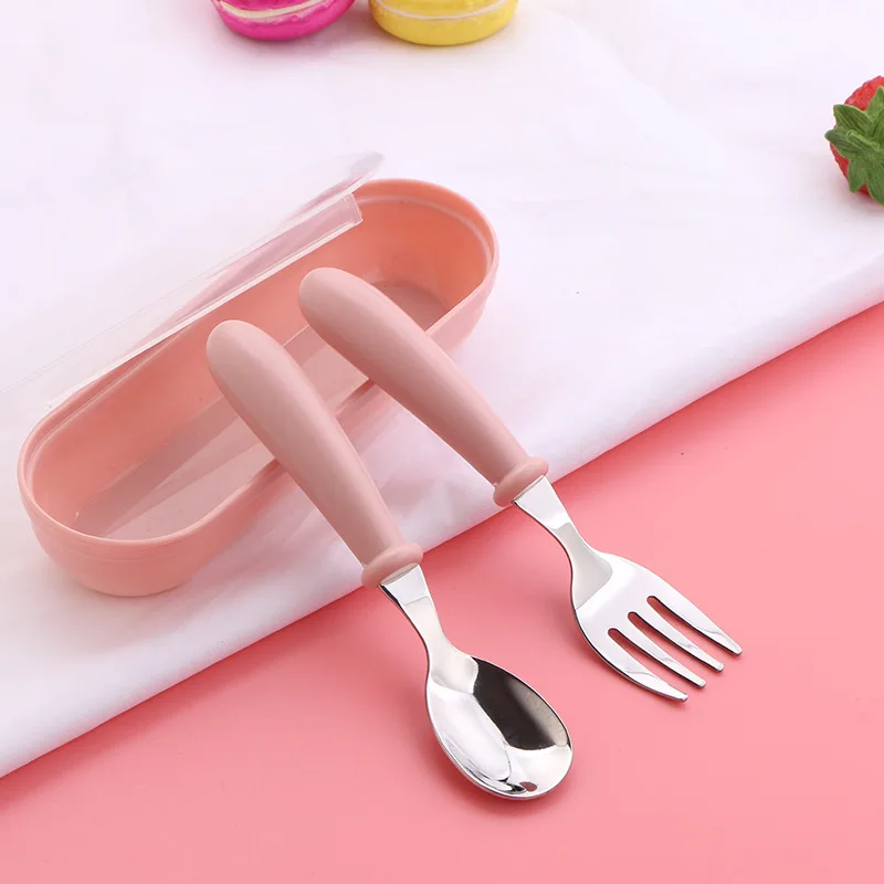 Eco-friendly Toddler Utensils Stainless Steel 304 Cutlery Child Baby Feeding Sets 2 PCS Spoon and Fork with Case