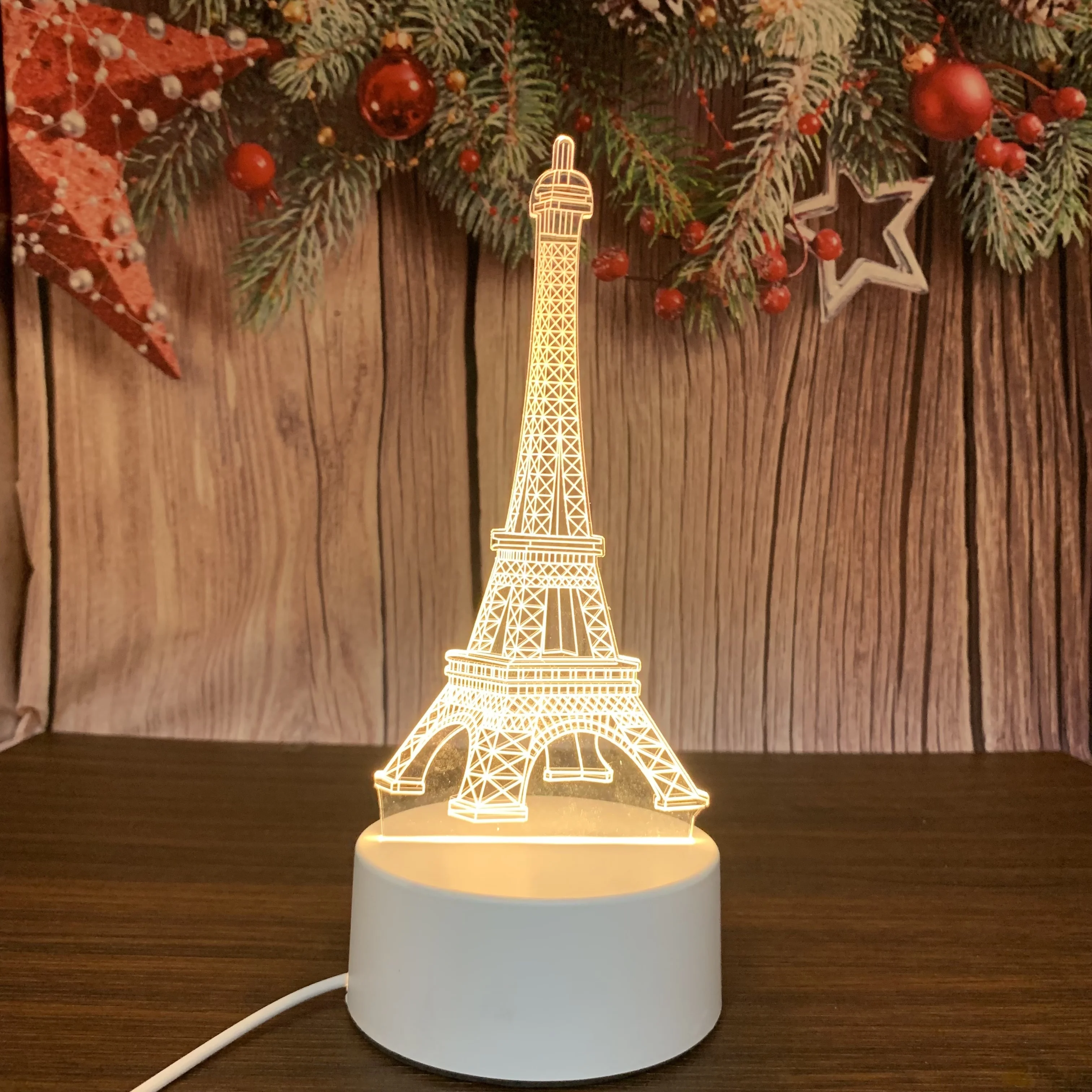 Изготовленный на заказ 3 вида цветов ночник 3D Иллюзия Эйфелева башня лампа Светодиодная детская комната декоративный вечерный свет ABS база
