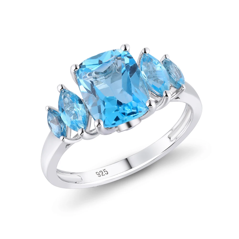 
High-End Trendy Natural Blue Topaz Gemstone Exquisite craftsmanship 925 Silver Rhodium Plated Vintage Ring for Party Girl 