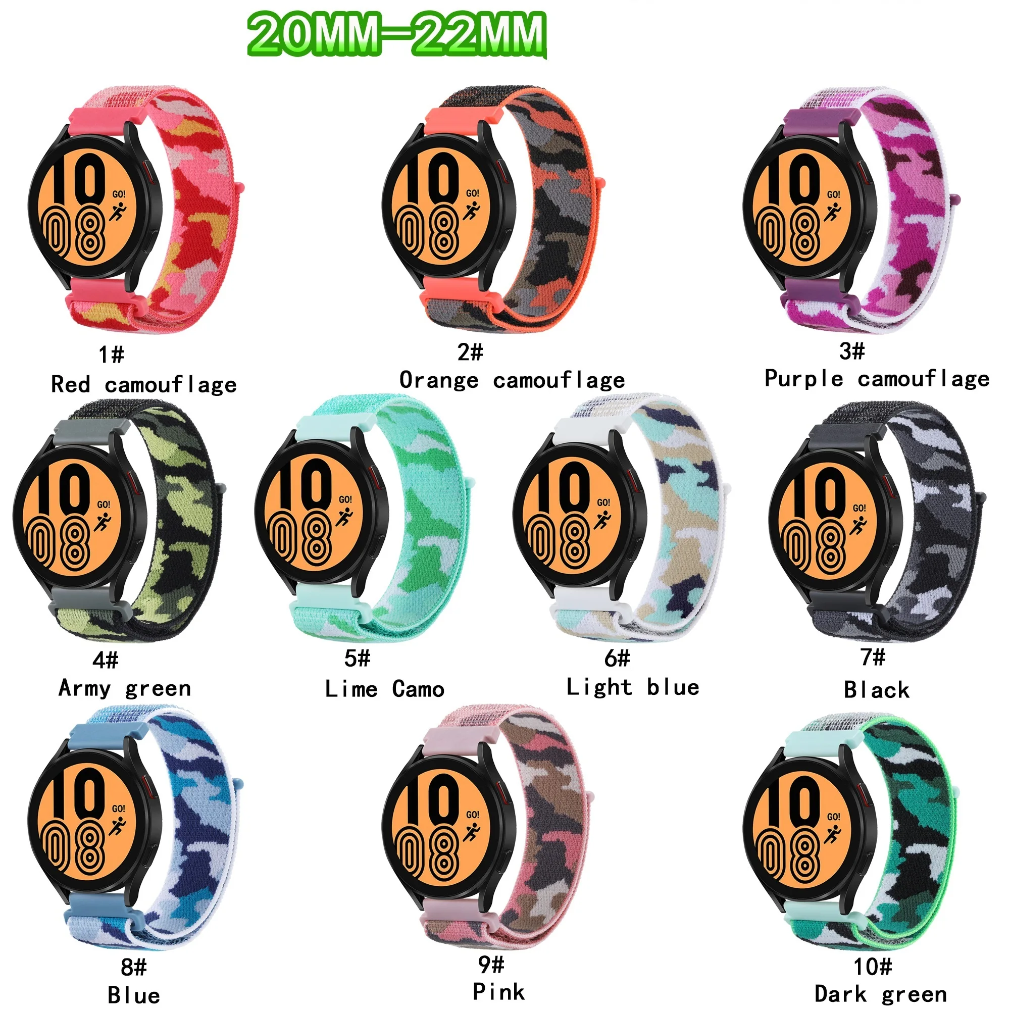 20 22mm Nylon Wristband For Huawei GT3 Nylon Loop Strap For Samsung Galaxy Watch /Garmin Smart watch Bracelet