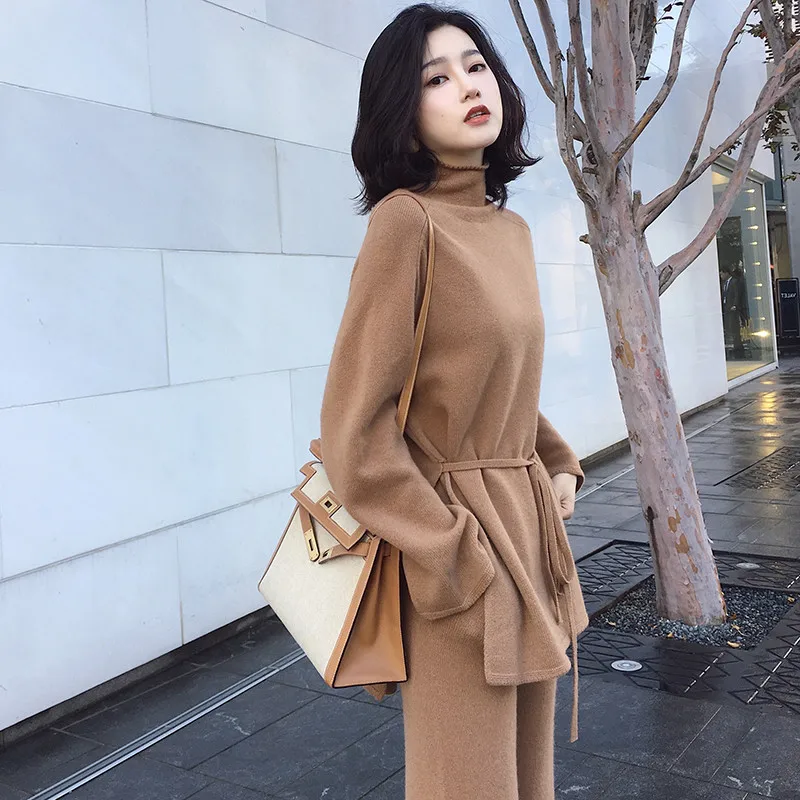  Kingsun модные однотонные зимние свободные широкие брюки из кашемира и шерсти комплект 2 предметов женские