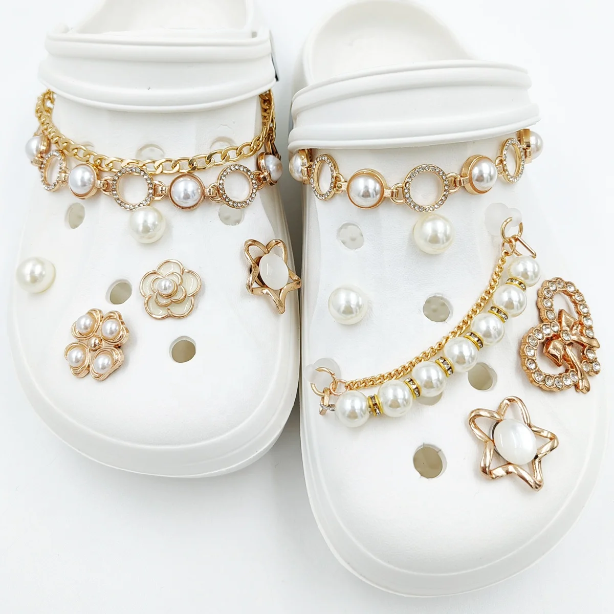 New Spot Small Fragrance Gold star Chain Detachable Zinc Alloy Accessories Shoe Flower Button