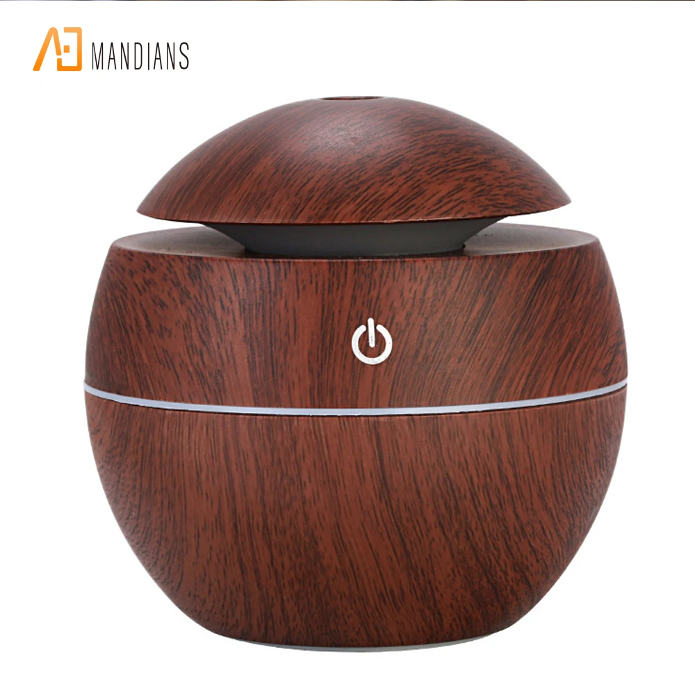 
Factory price Mini 130ml Wooden Grain LED light USB Ultrasonic Mute Cool Mist Humidifier Aroma diffuser 