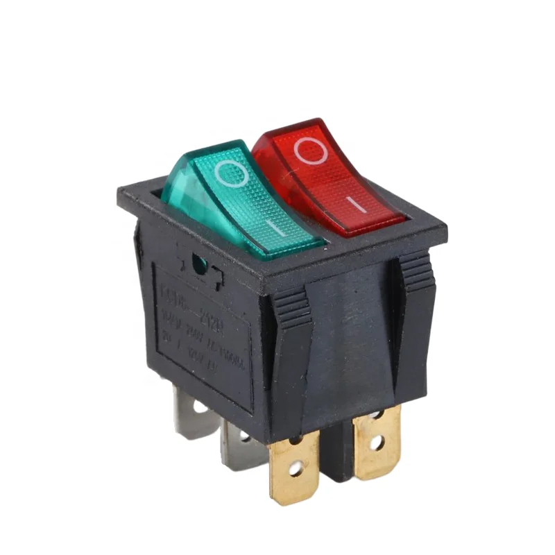 Custom KCD8 20A 125V  Red and Green Power Button 2 Gear 6 pin Switch Electric  Dual Rocker Switches
