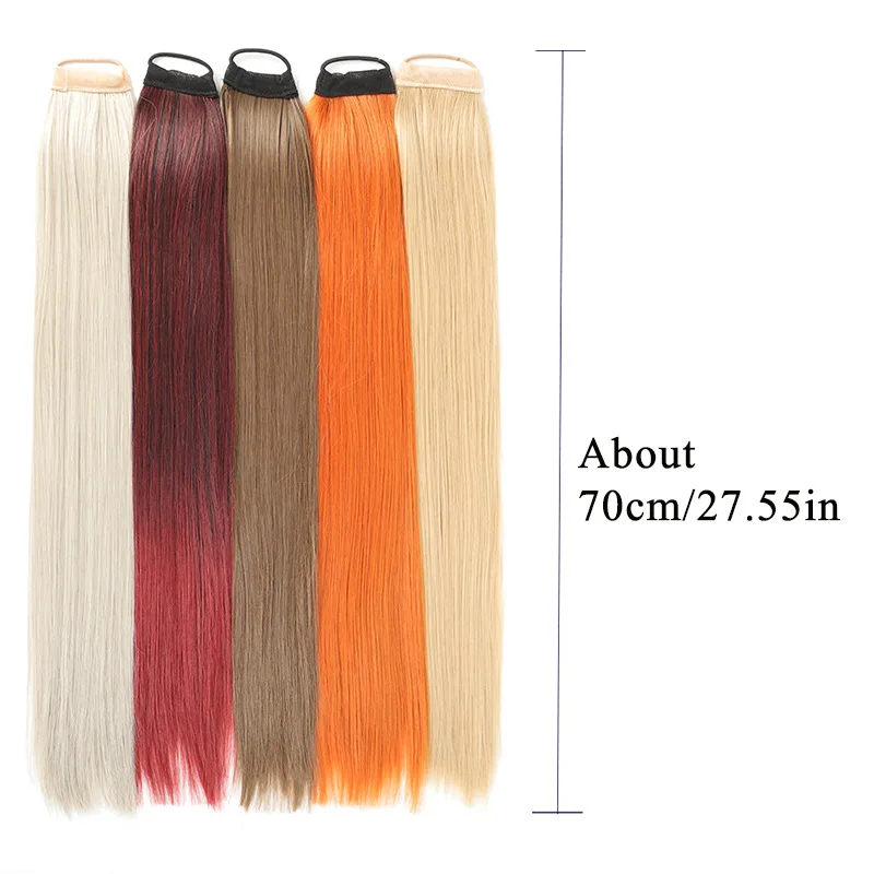 27Inch Straight Ponytail Hairpiece Extension Natural High Temperature Fiber Synthetic Hair Elastic Band Ponytail Hair Extensions