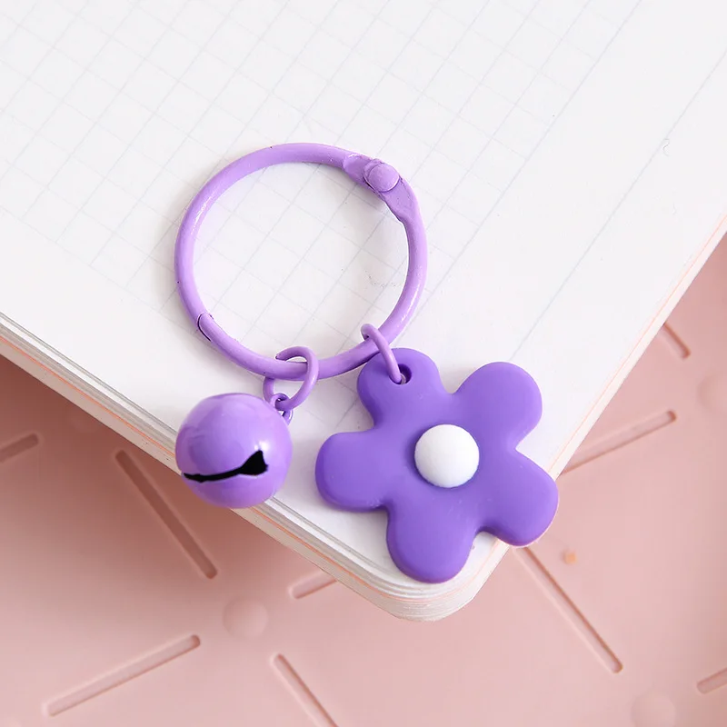 Small Candy Resin Flower Keychain Girl Cute Metal Bell Keyring Women Party Bag Jewelry Pendant Trinket Car Key Holder Charms