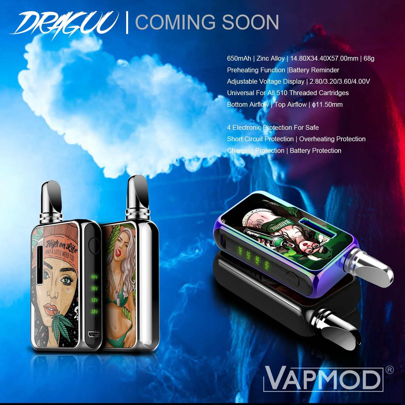 Vapmod Dragoo 3D 510 Резьбовая батарея cbd картридж испаритель vape