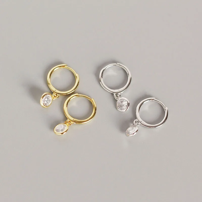 Rainbowking INS jewelry women huggies earrings Cute Girls Gold diamond 925 sterling silver hoop earrings