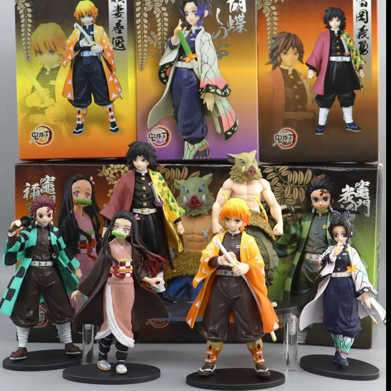Anime Demon Slayer Figure Kamado Tanjirou Nezuko Action Figures PVC Model Toys Zenitsu Figurine Inosuke Kimetsu No Yaiba Figura