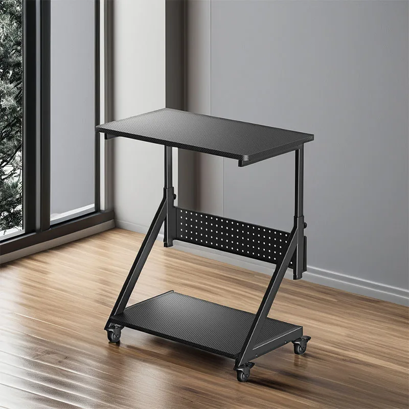 Modern Adjustable Height Gaming Desk Removable Desktop Computer Host Double Storage Shelf