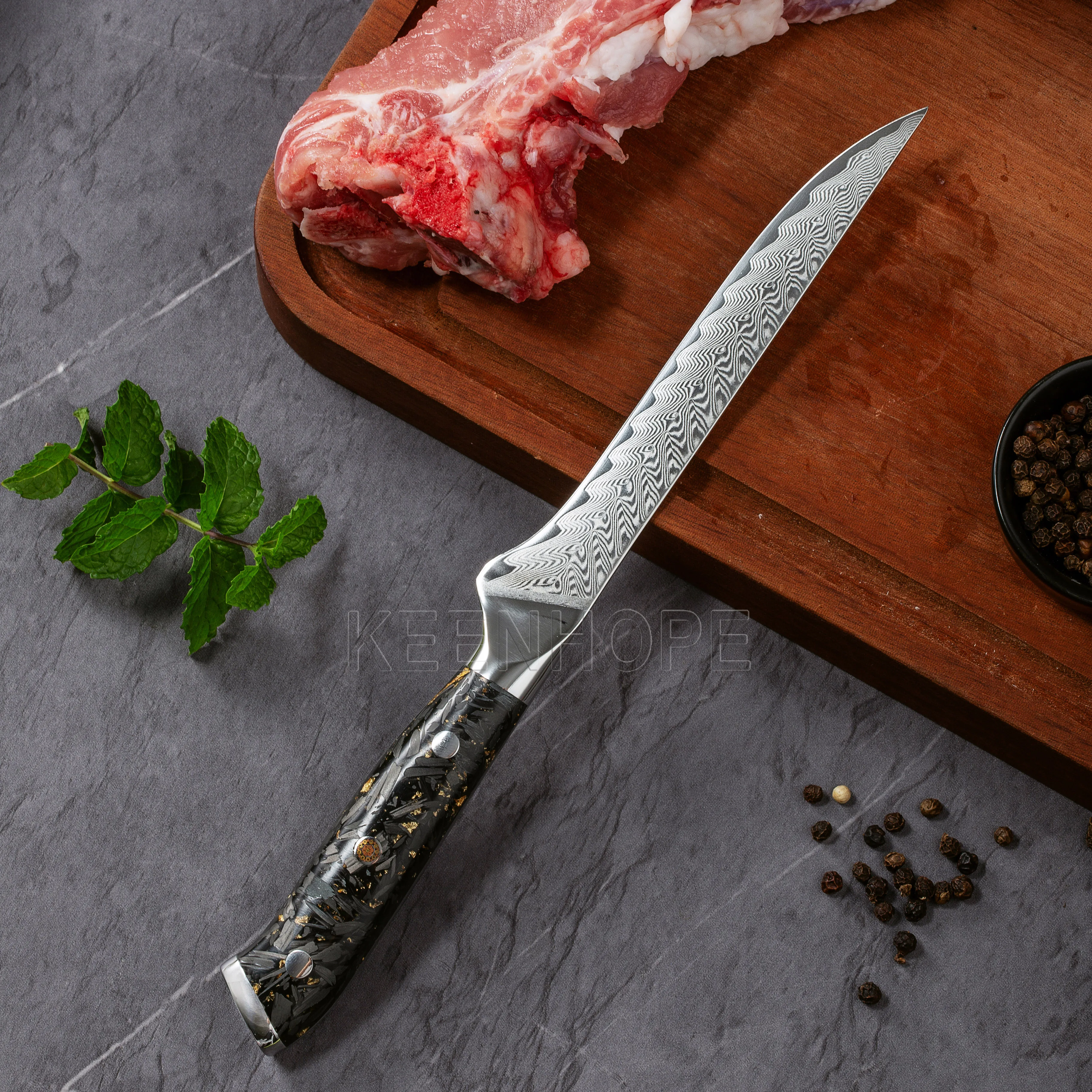 8-Piece Kitchen Knives Set with SS316 Bolster Composited Resin + Carbon Fiber Handle 67 Layers Damascus VG10 Knife Set