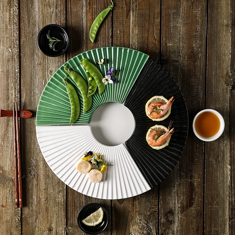 Japanese Style Fan-shaped Sushi Plate Restaurant Dinning Porcelain Ceramic Dinner Sushi Plate Sets