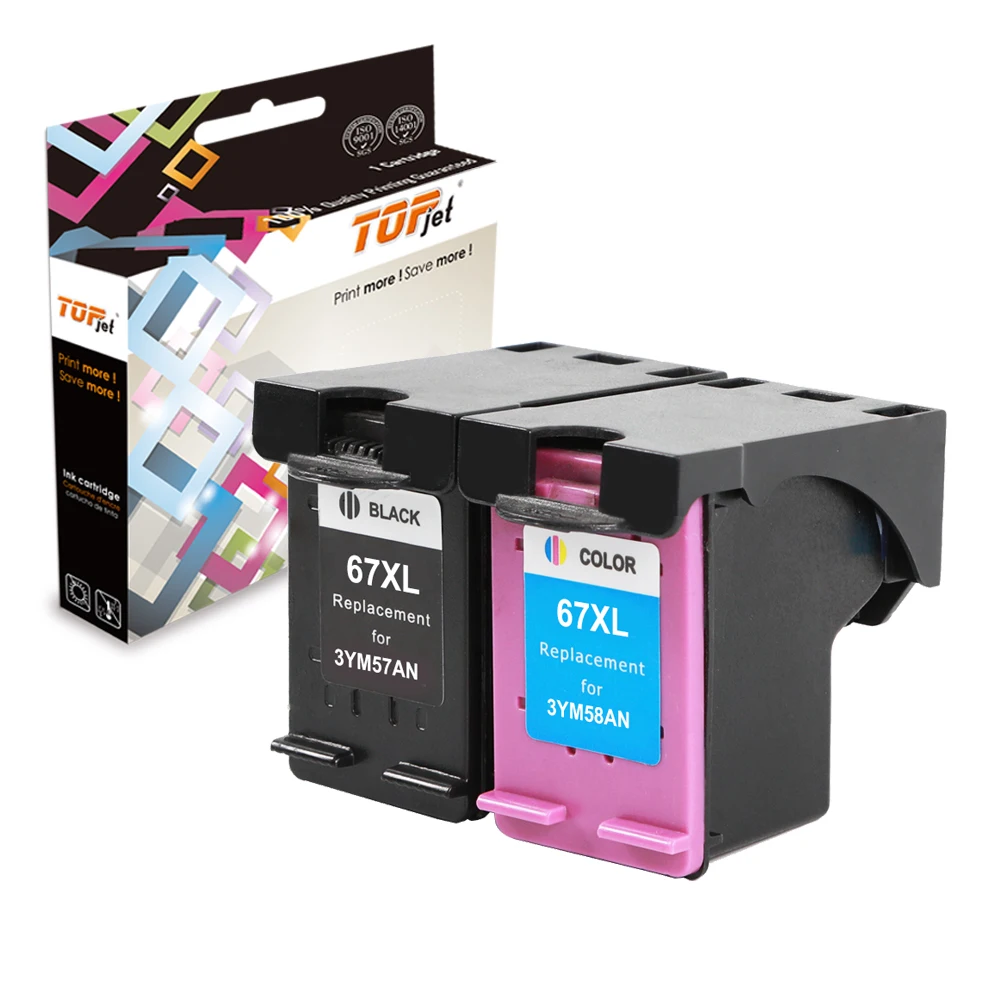 Topjet Remanufactured 67XL Color Ink Cartridge 67 XL  for HP HP67 HP67XL Deskjet 1200 2700 2255 2330 Inkjet Printer