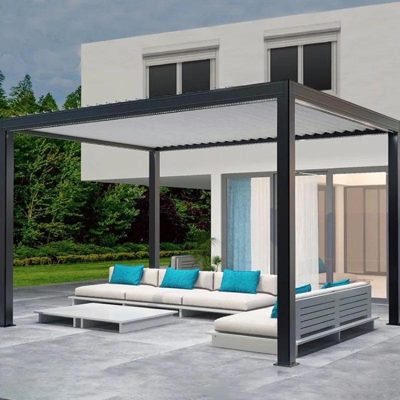 Outdoor All Season Electric Shutter Aluminium Pergola Canopy Garden Pavilion Aluminium Gazebo Outdoor Louvre  Motorized Pergola