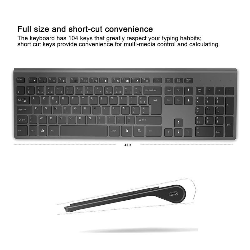 
French Wireless Keyboard Mouse Set Rechargeable Mouse 2400DPI German/English/Italian/Spanish Keyboard Silent mouse for Laptop PC 