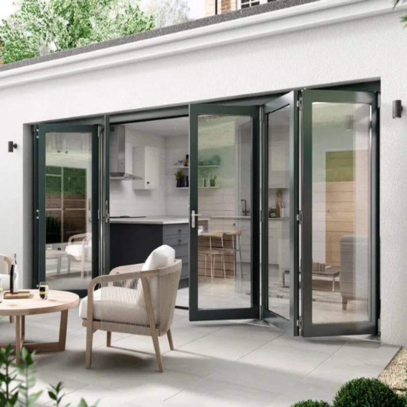 Hurricane impact exterior aluminium framed muitl bi fold folding doors with safety glass prefab house
