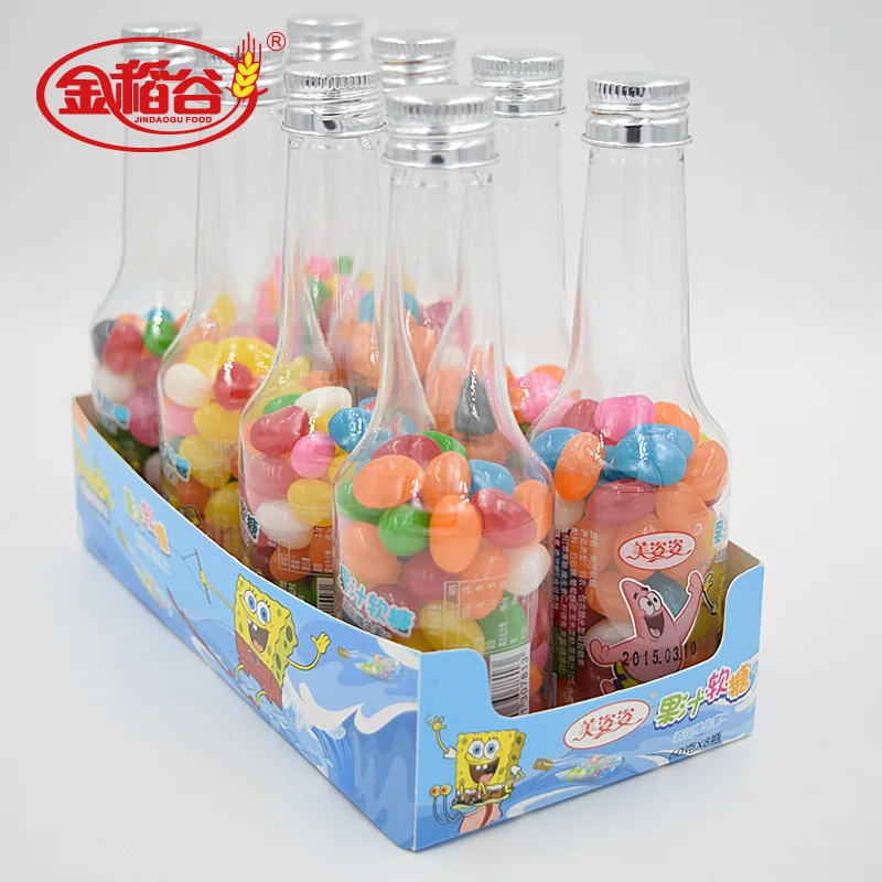 Wholesale 60G Jar Glass Packaging Delicious Fruit Fruity Flavor Sugar Candy Toys Jelly Bean