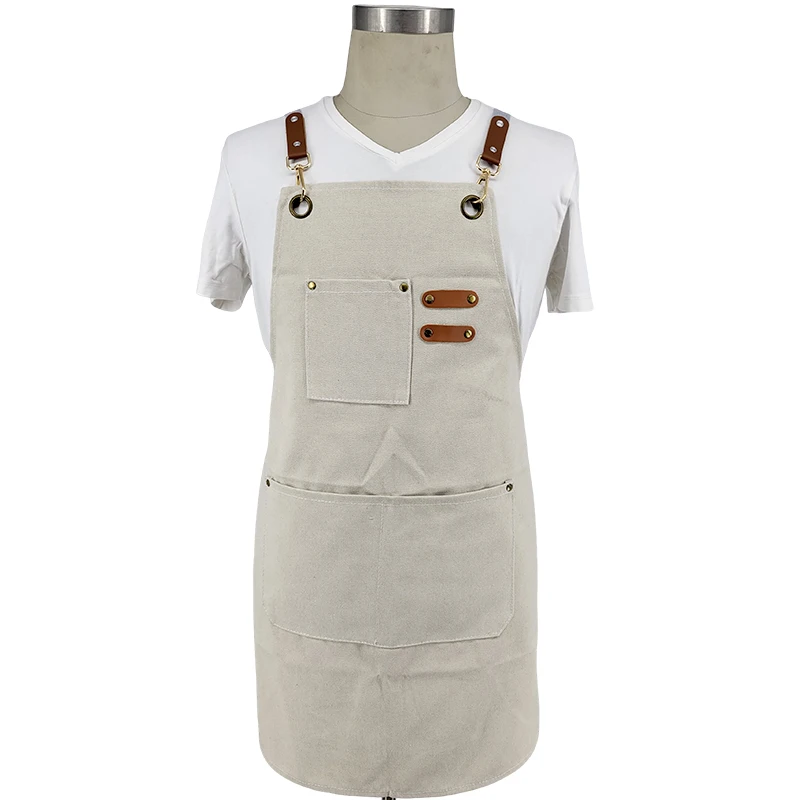 Customized Logo Waiter Waitress Apron Unisex Kitchen Restaurant Cafe Gardening Canvas Chef Kitchen Cooking Aprons With Pockets