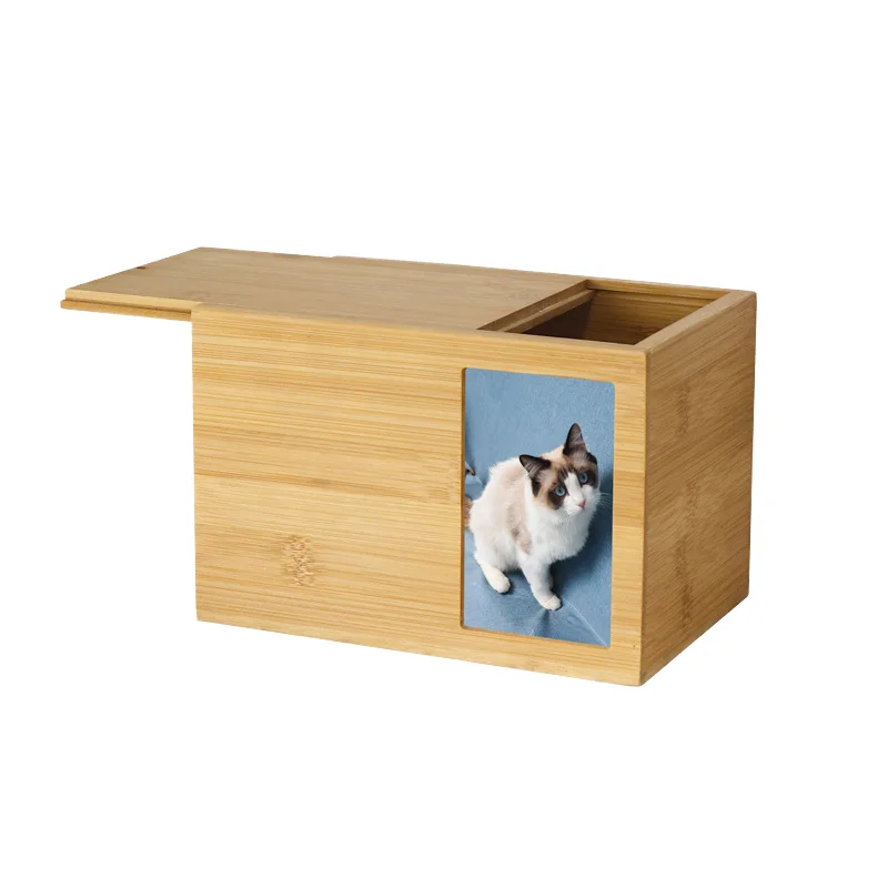 Wholesale Bamboo Cremation Urn for Pet Memorial Pet Funeral Supply with Photo Frame Dog Cat Coffin for Animal Memorial Occasion