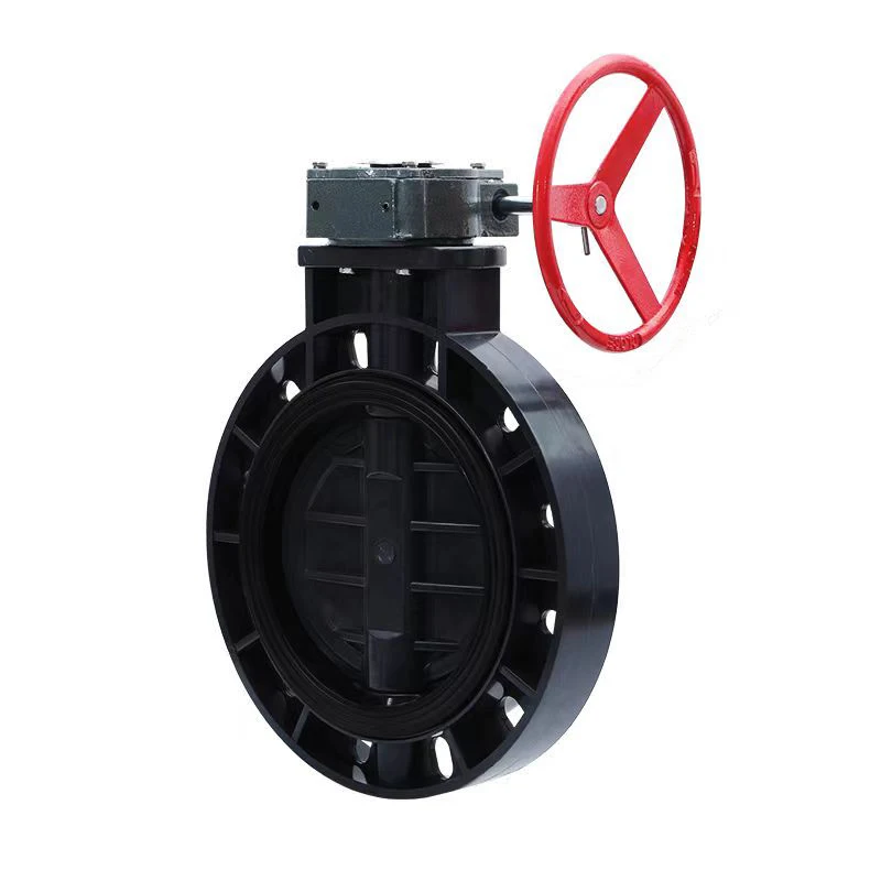 Hot sale jis 10K DN200 Worm Gear PVC Wafer Type corrosion chemical resistance Butterfly valve for sea water