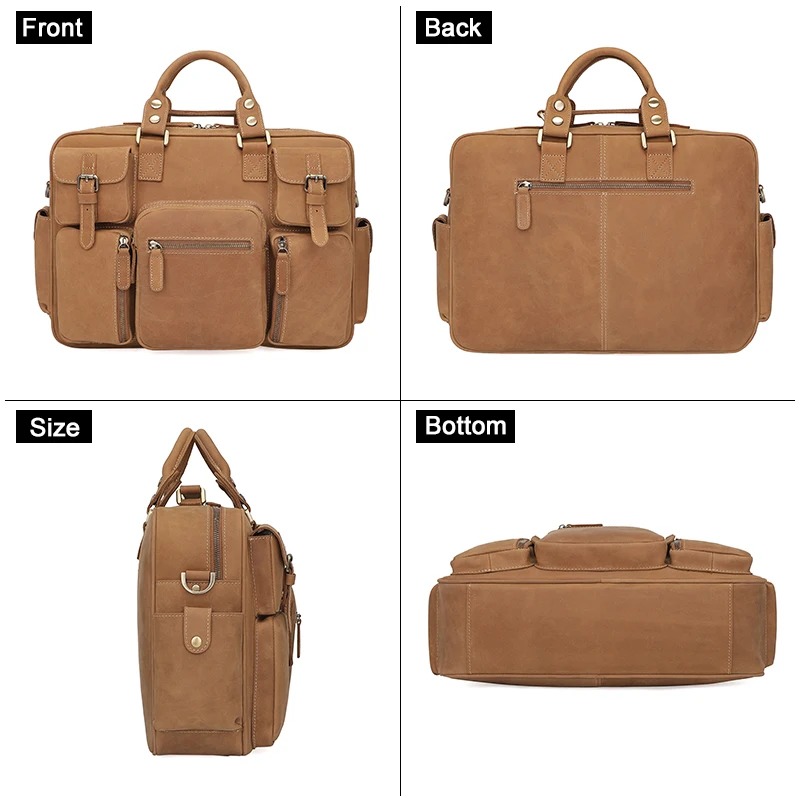 New High Quality Luxury 15.6 Inch Crazy Horse Leather Briefcase Men Satchel Laptop Genuine Leather Soft Briefcase Bag