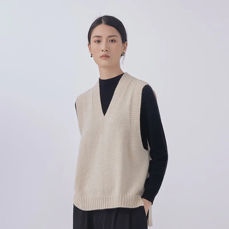 Бесшовный цельный Длинный жилет из чистого кашемира спереди и сзади, женский осенне-зимний Свободный жилет, жилет, вязаный пуловер