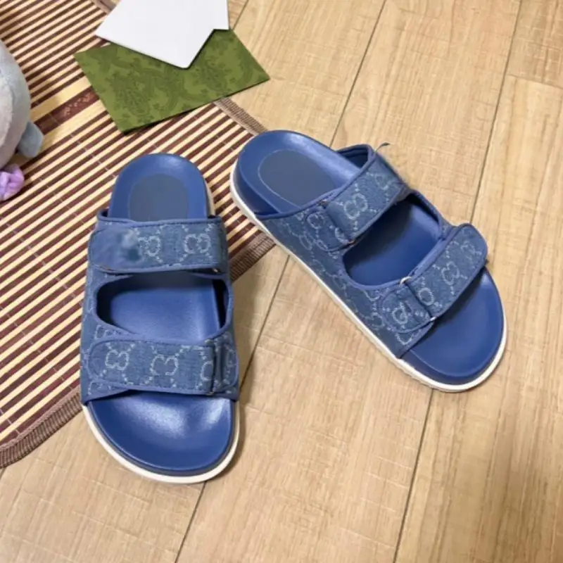 Large size slippers, summer new denim letter face Velcro sandals, casual anti slip versatile slippers