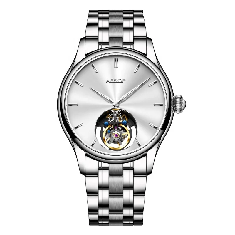 2024 AESOP New Design Anchor Flying Tourbillon Light Blue Watch Full Stainless Steel Mechanical Watch