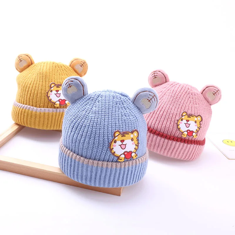 Осенне-зимняя теплая и удобная вязаная крючком Детская шапка с мультяшным тигром