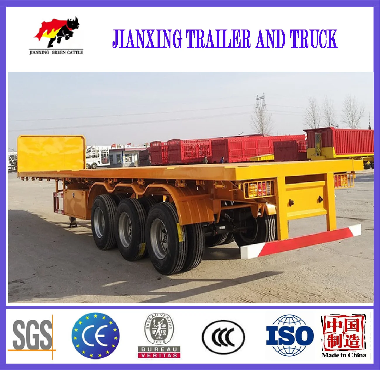 Chinese Manufacturer Best Affordable 3 Axle 40ft  Container Flatbed Semi Trailer For Cheap Sale