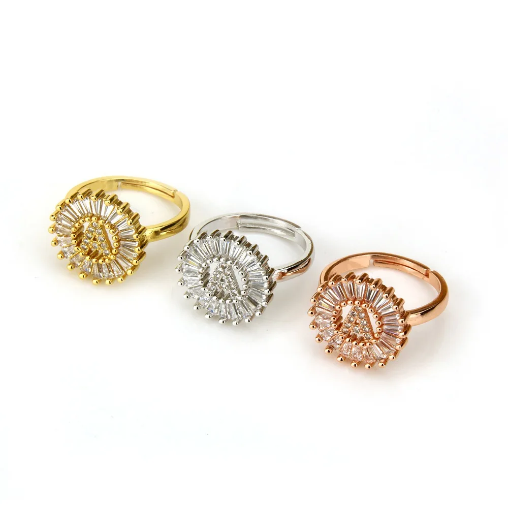 Shiny Classical Brass Gold Plated Daisy Shape Open Rings INS Style Round Zircon Initial Rings for Ladies