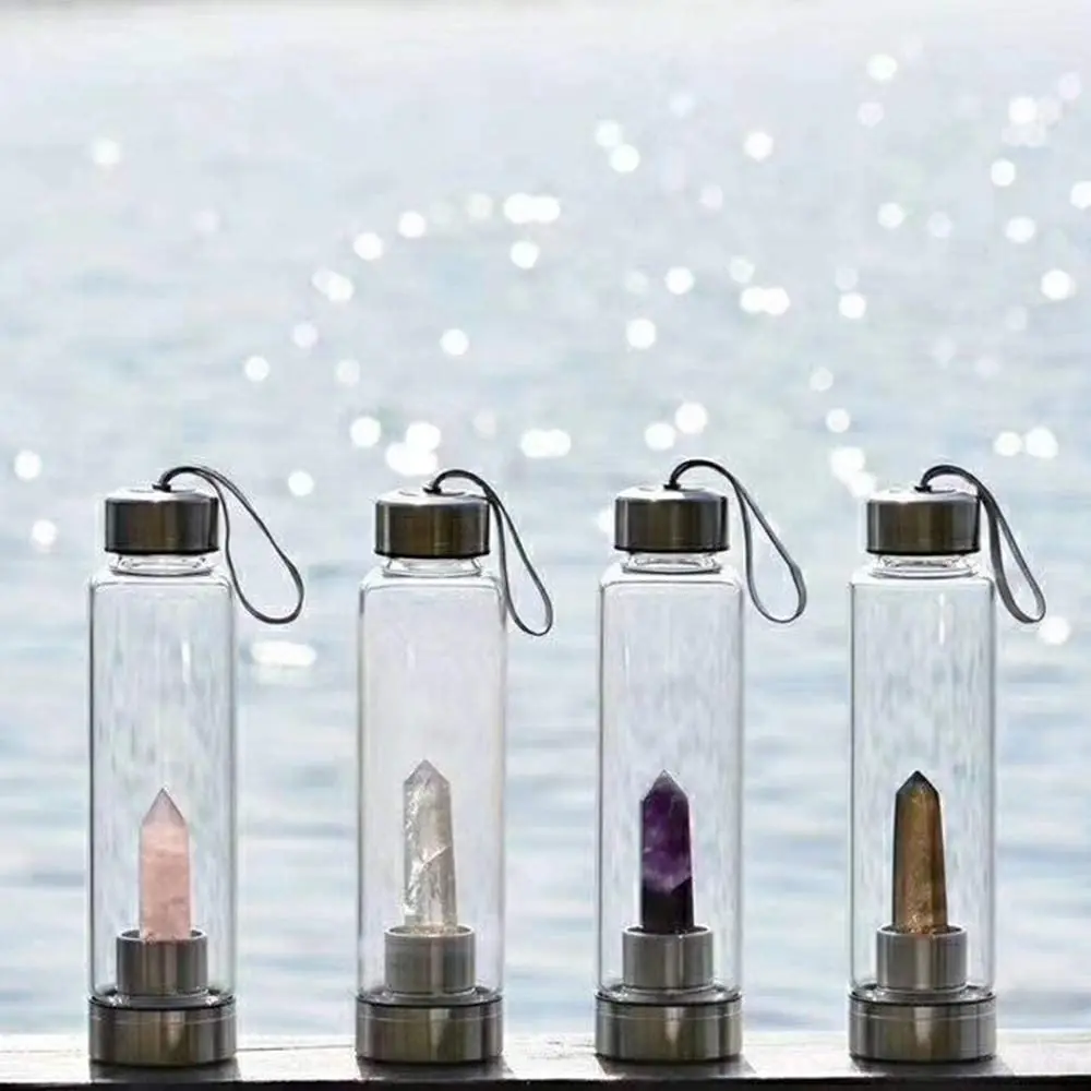 Wholesale Eco Friendly Natural Quartz Crystal Glass Water Bottle Six Prism Crystal Column Energy Healing Infused Water Bottle