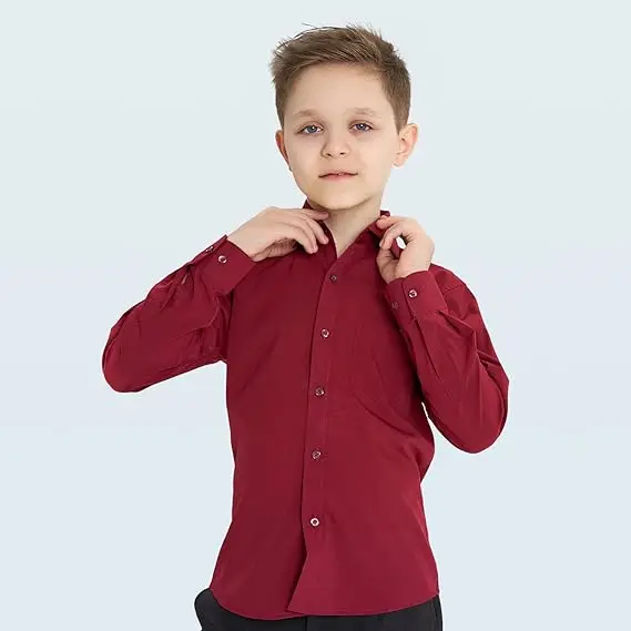 Оптовая Продажа с фабрики однотонная школьная рубашка из 100% хлопка для мальчиков Детская длинным рукавом летняя одежда Униформа на заказ
