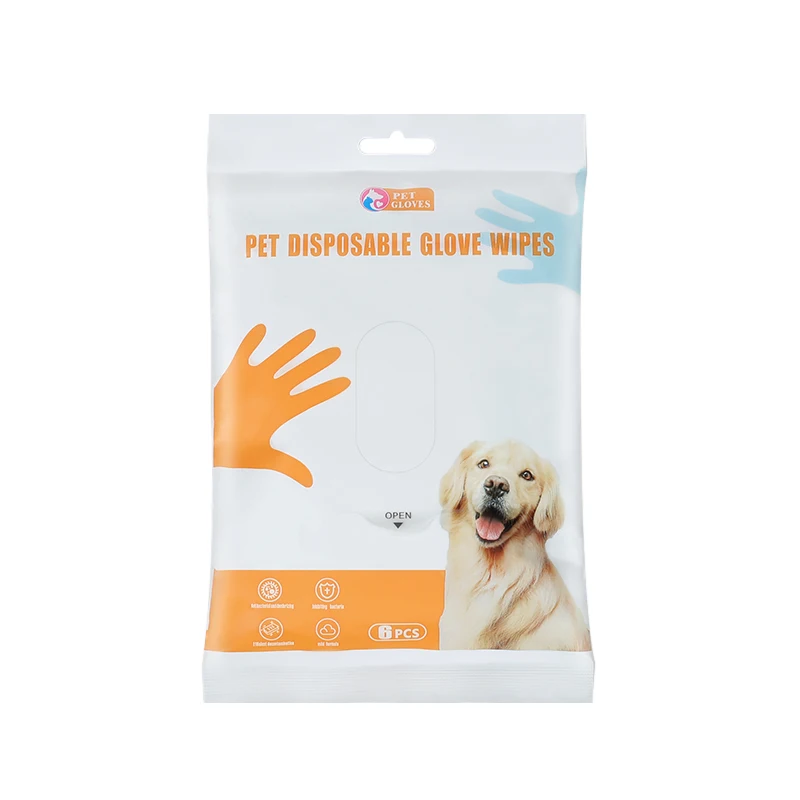 6 PCS Factory Supply Pet Cleaning Glove Wipes for Daily Care and Traveling, Wipes Clean Cat Dog Wet Wipes Gloves