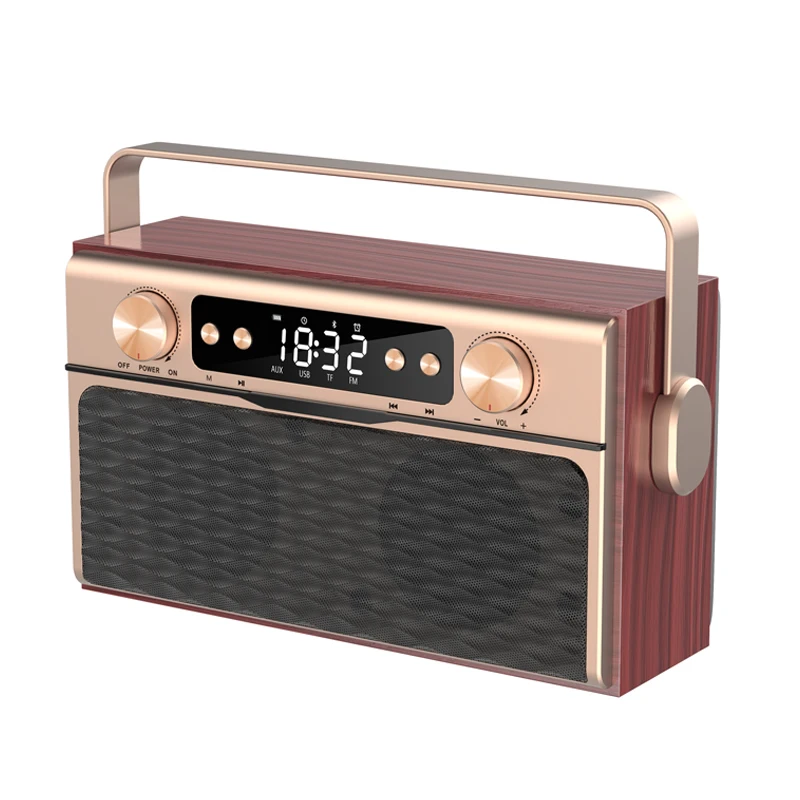 METRN Vintage Portable Wooden Retro Wireless Speaker With FM Radio