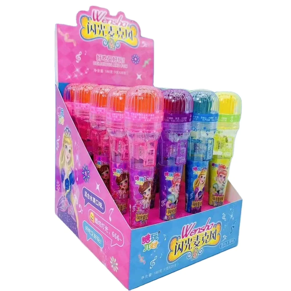  Hot sale candy microphone shaped lollipop popular flash mixed fruit taste
