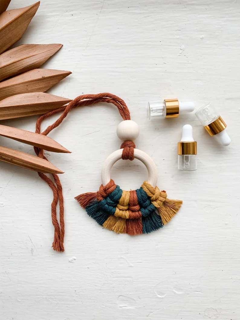 Colorful Essential Oil Diffuser Car Handmade Cotton Hanging Macrame Hanger Rear View Car