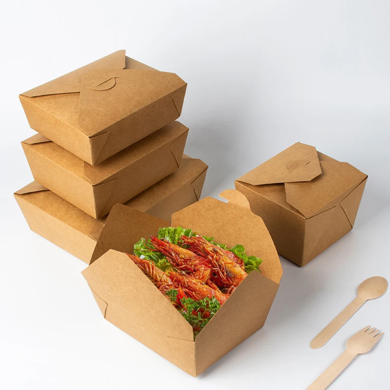 Disposable light fast food paper container box degradable kraft paper salad bento takeout packaging lunch bowl box wholesale