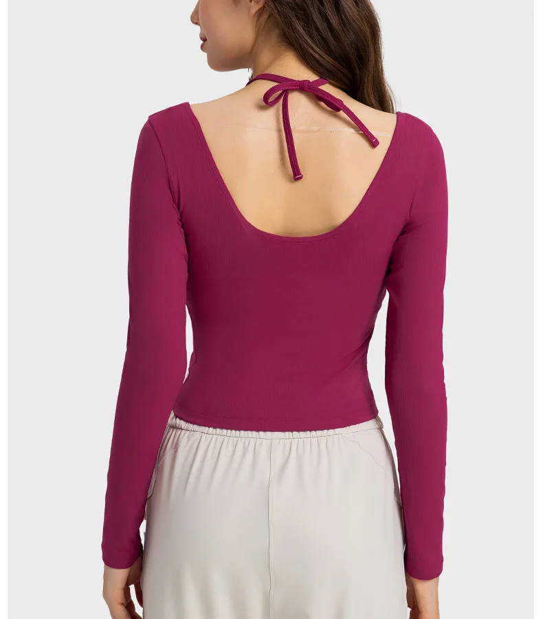 Womens long sleeve dance yoga solid soccer shirt t-shirt quick drying running elastic top yoga wear