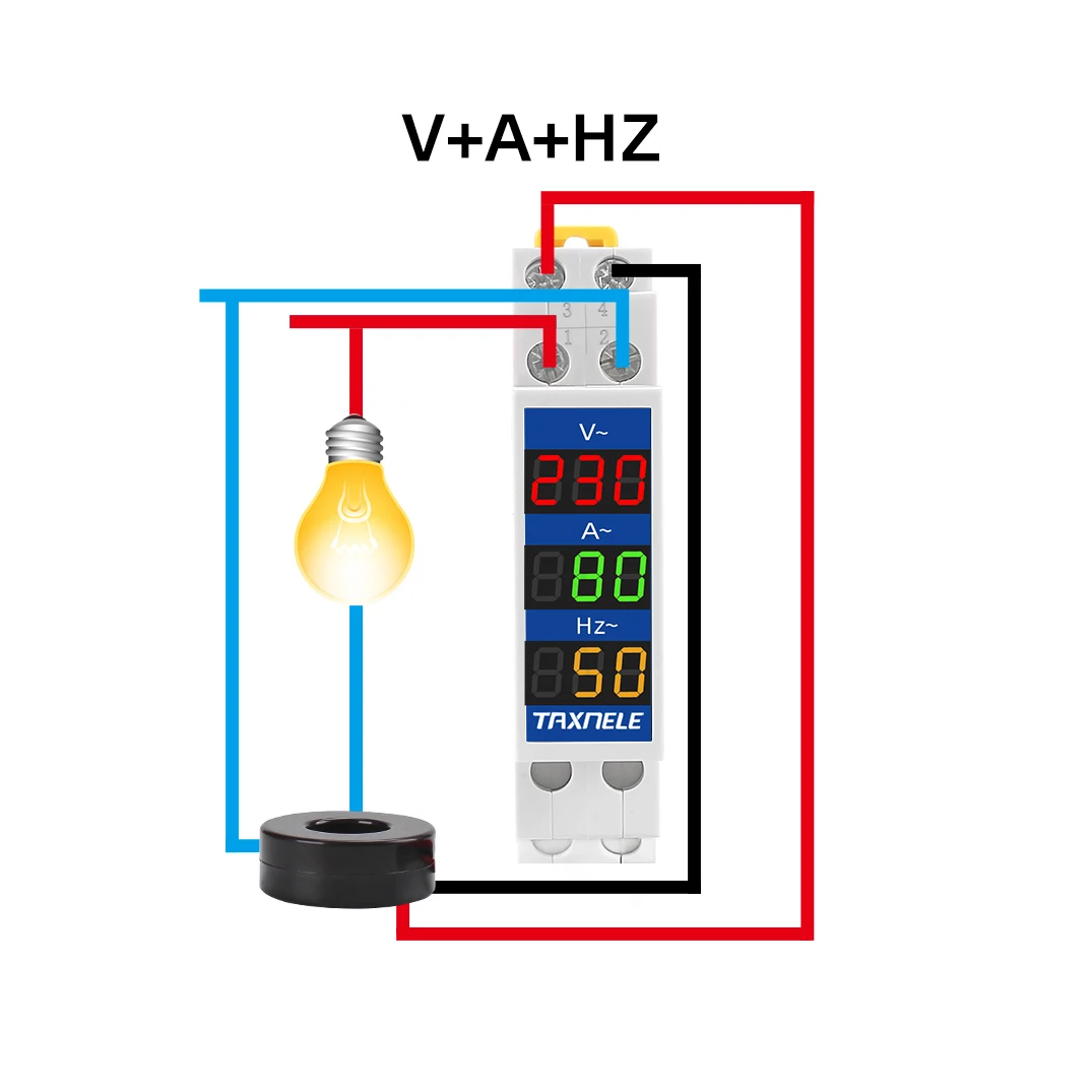 Din Rail 18mm Voltage Current HZ Meter AC 80-500V 220V 380V 100A Modular Voltmeter Ammeter LED Indicator Digital Volt Tester