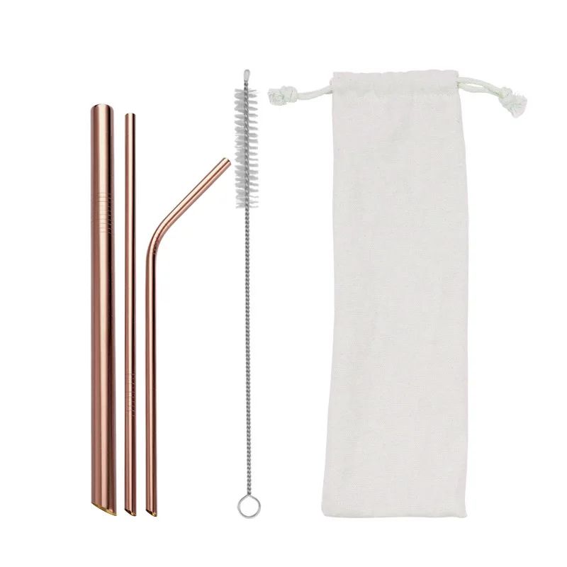 Reusable Straight Stainless Steel Metal Straw with Silicone Tips